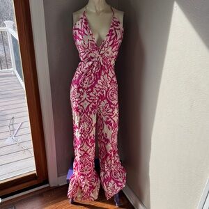 Zara one piece jumpsuit, size large, hot pink Hawaiian print,sleeveless, nwt